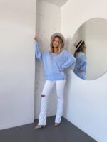 Жіночий легкий светр з візерунком блакитного кольору 00558