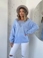 Жіночий легкий светр з візерунком блакитного кольору 00558