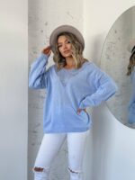 Жіночий легкий светр з візерунком блакитного кольору 00558