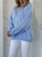 Жіночий легкий светр з візерунком блакитного кольору 00558