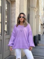 Жіночий легкий светр з візерунком бузкового кольору 00556