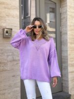 Жіночий легкий светр з візерунком бузкового кольору 00556