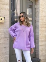 Жіночий легкий светр з візерунком бузкового кольору 00556