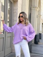 Жіночий легкий светр з візерунком бузкового кольору 00556