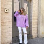 Жіночий легкий светр з візерунком бузкового кольору 00556