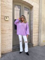 Жіночий легкий светр з візерунком бузкового кольору 00556