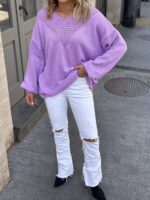 Жіночий легкий светр з візерунком бузкового кольору 00556