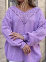 Жіночий легкий светр з візерунком бузкового кольору 00556