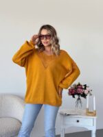 Жіночий легкий светр з візерунком гірчичного кольору 00559