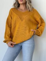 Жіночий легкий светр з візерунком гірчичного кольору 00559