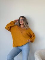 Жіночий легкий светр з візерунком гірчичного кольору 00559