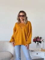 Жіночий легкий светр з візерунком гірчичного кольору 00559