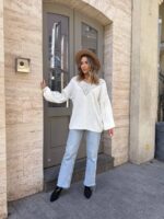 Жіночий легкий светр з візерунком молочного кольору 00557