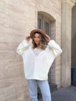 Жіночий легкий светр з візерунком молочного кольору 00557