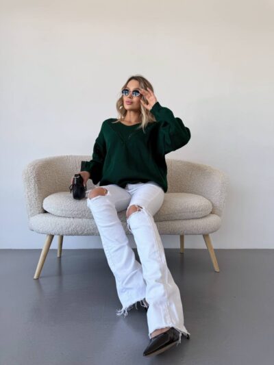 Жіночий легкий светр з візерунком смарагдового кольору 00560