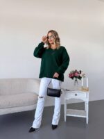 Жіночий легкий светр з візерунком смарагдового кольору 00560