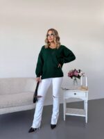 Жіночий легкий светр з візерунком смарагдового кольору 00560