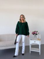 Жіночий легкий светр з візерунком смарагдового кольору 00560