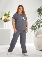 Жіночий стильний костюм з американського крепу кольору графіт 00642