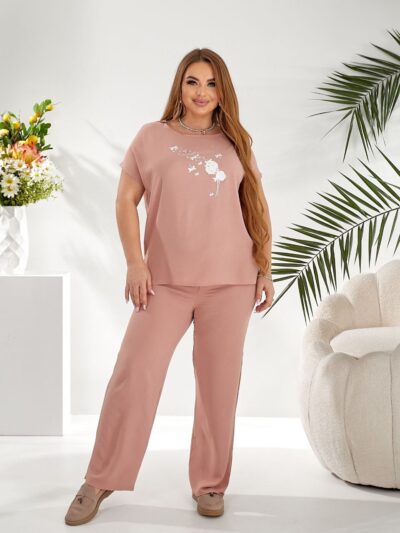 Жіночий стильний костюм з крепу кольору пудра 00646
