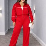Жіночий трикотажний костюм кофта на блискавці та штани палаццо червоного кольору 00522
