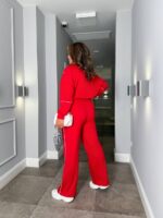 Жіночий трикотажний костюм кофта на блискавці та штани палаццо червоного кольору 00522
