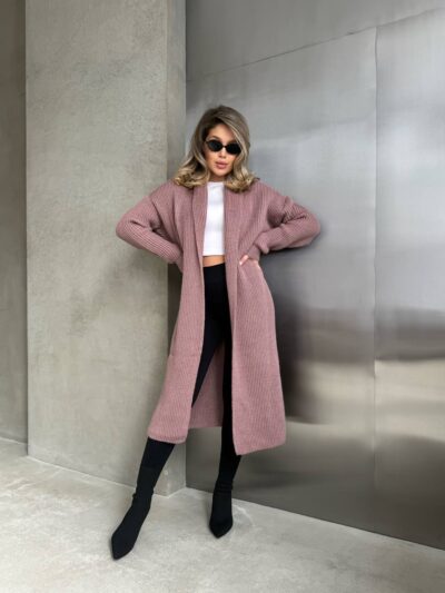 Жіночий в’язаний кардиган кольору темна пудра 00553
