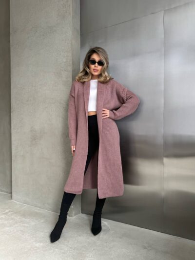 Жіночий в’язаний кардиган кольору темна пудра 00553