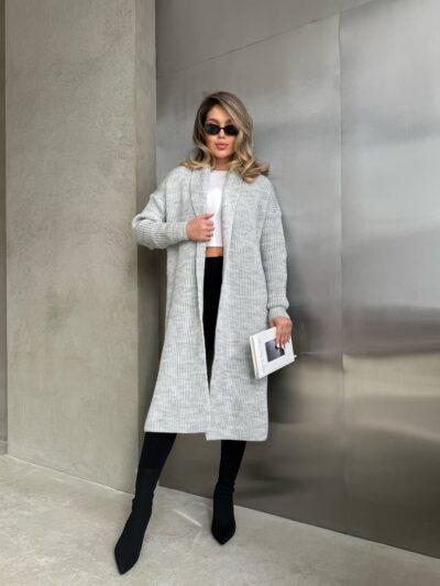 Жіночий в’язаний кардиган сірого кольору 00552