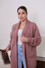 Жіночий в’язаний кардиган з етнічним візерунком кольору темна пудра 00601