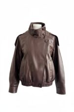 Жіноча куртка з екошкіри асиметричного крою шоколадного кольору 00682