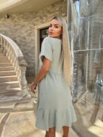 Жіноча стильна сукня з мусліну оливкового кольору 00712