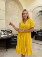 Жіноча стильна сукня з мусліну жовтого кольору 00711