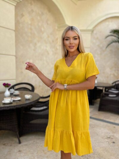 Жіноча стильна сукня з мусліну жовтого кольору 00711