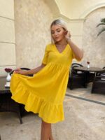 Жіноча стильна сукня з мусліну жовтого кольору 00711