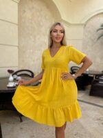 Жіноча стильна сукня з мусліну жовтого кольору 00711