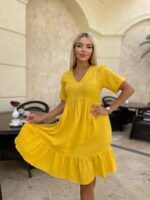 Жіноча стильна сукня з мусліну жовтого кольору 00711