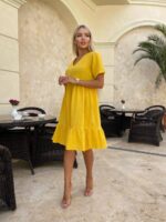 Жіноча стильна сукня з мусліну жовтого кольору 00711