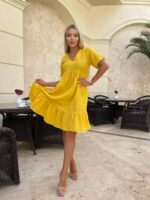 Жіноча стильна сукня з мусліну жовтого кольору 00711
