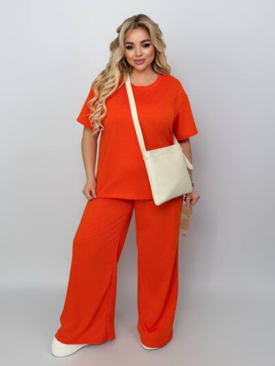 Жіночий костюм з двохнитки помаранжевого кольору 00690