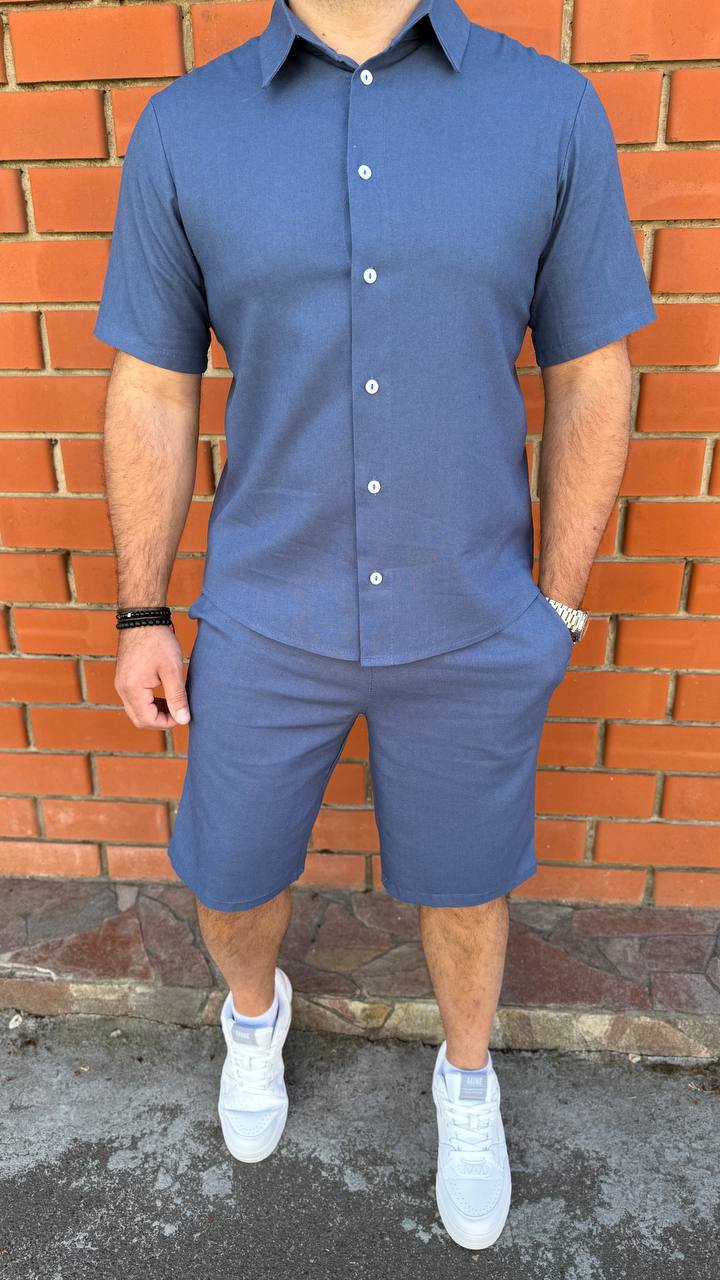 cholovichiy-litniy-llyaniy-kostyum-sorochka-ta-shorti-dzhinsovogo-koloru-00878-vb-102-jeans-2 Чоловічий літній лляний костюм сорочка та шорти джинсового кольору 00878