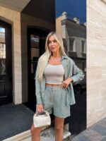 (Копія)Жіночий костюм-двійка зі штапеля молочного кольору 00856 00857
