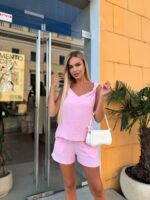 (Копія)Жіночий стильний літній костюм-двійка оливкового кольору 00743 00744