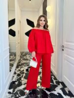 Жіночий елегантний костюм червоного кольору 00771