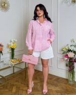 Жіночий літній костюм-двійка рожевого кольору 00895