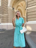 Жіночна сукня міді з ніжним принтом мʼятного кольору 00755
