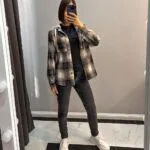 (Копія)Жіноча сорочка в клітинку з капюшоном смарагдового кольору 01033 01034