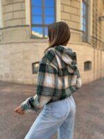 (Копія)Жіноча укорочена куртка-сорочка в клітинку блакитного кольору 01036 01037