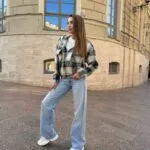 (Копія)Жіноча укорочена куртка-сорочка в клітинку блакитного кольору 01036 01037