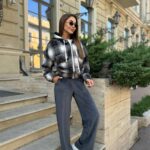 (Копія)Жіноча укорочена куртка-сорочка в клітинку смарагдового кольору 01037 01038